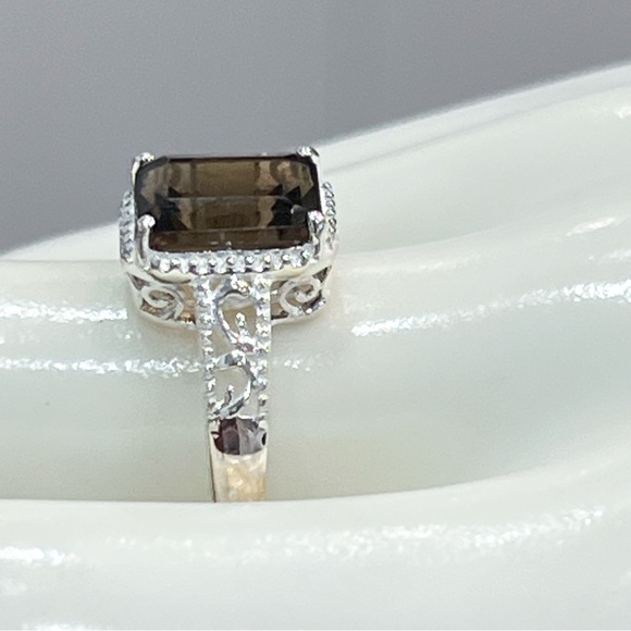 Brazilian Smoky Quartz Sterling Silver Solitaire Ring Sz 9 - Picture 7 of 9
